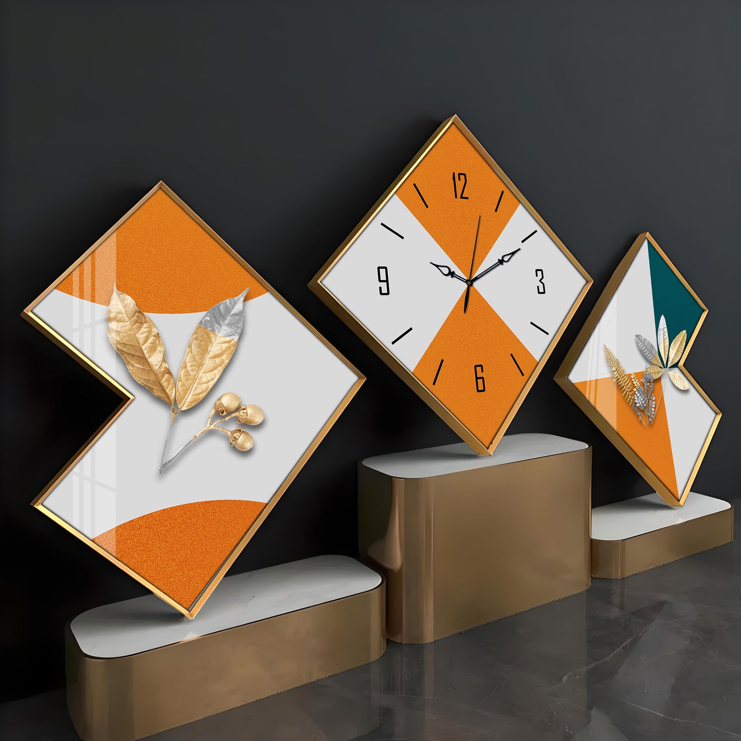 White & Orange Decorative Premium Acrylic Wall Clock