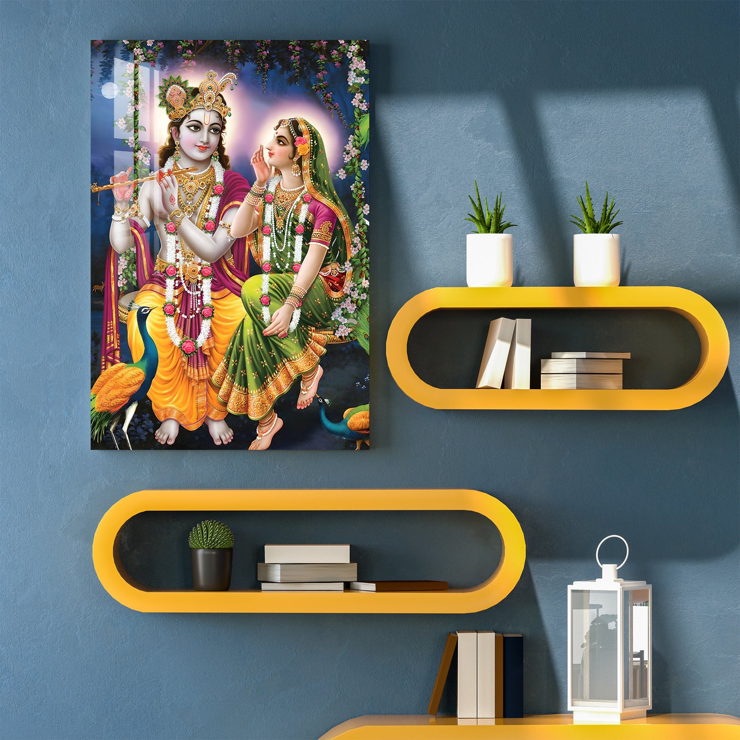 Radha Krishna with Peacock Acrylic Wall Art