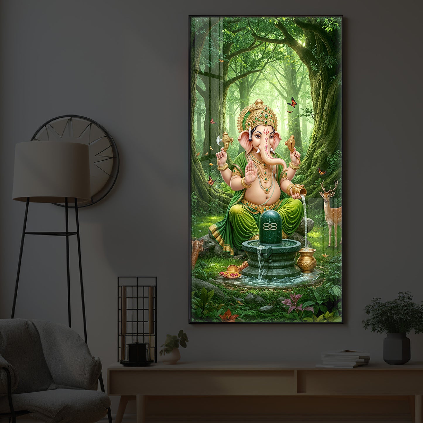 Jai Shri Ganesh Modern Luxury Backlight Vertical Wall Art