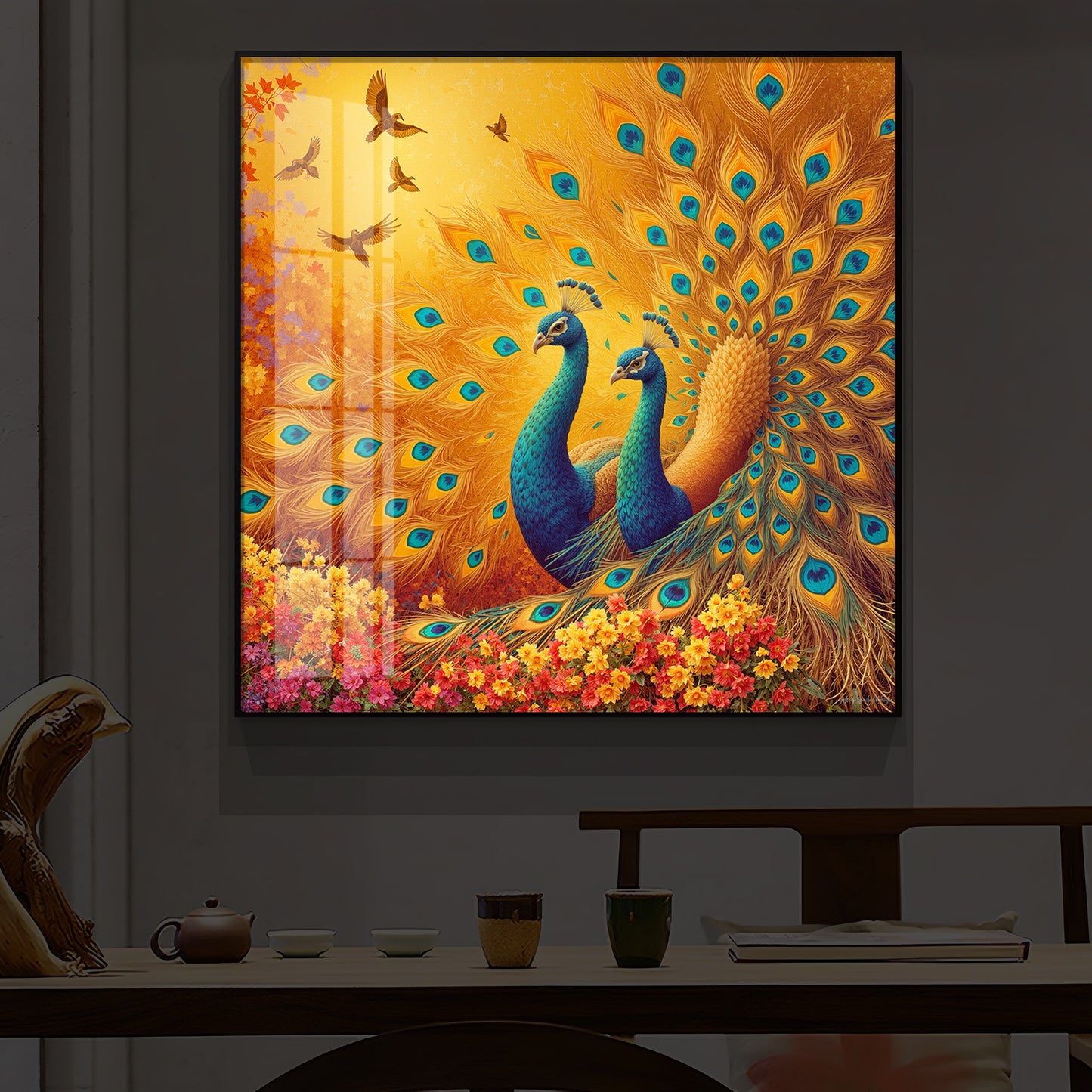 Couple Peacock Modern Luxury Backlight Square Wall Art