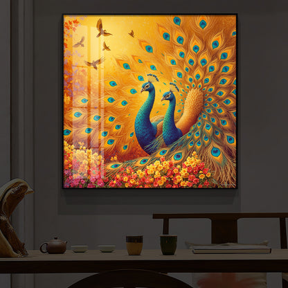 Couple Peacock Modern Luxury Backlight Square Wall Art
