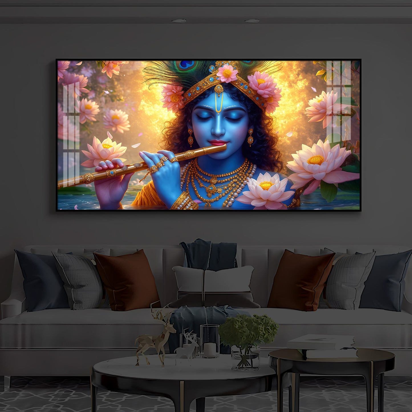 Shree Krishna Modern Luxury Backlight Horizontal Wall Art