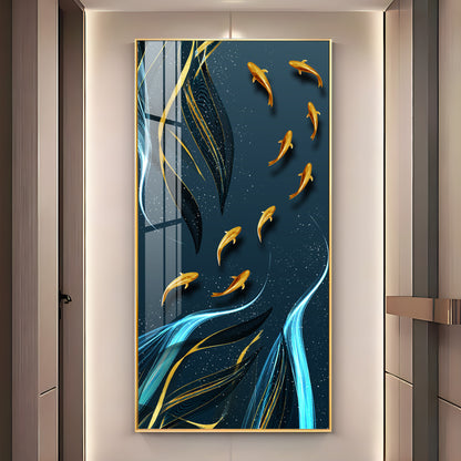 Golden Koi Fish Premium Acrylic Vertical Wall Art