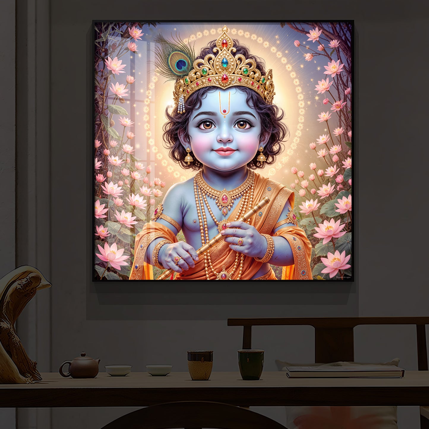Bal Krishna Ji Modern Luxury Backlight Square Wall Art