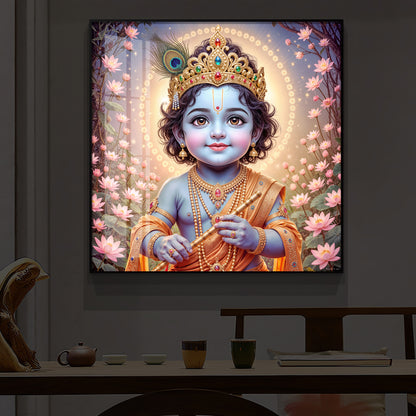 Bal Krishna Ji Modern Luxury Backlight Square Wall Art