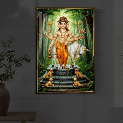 Jai Guru Dattatreya Modern Luxury Backlight Vertical Wall Art