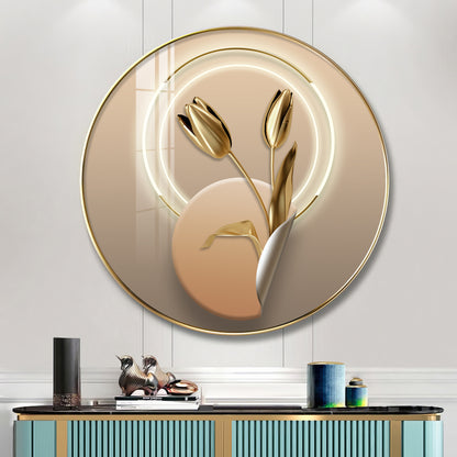 Golden Petal Premium Acrylic Round Wall Art