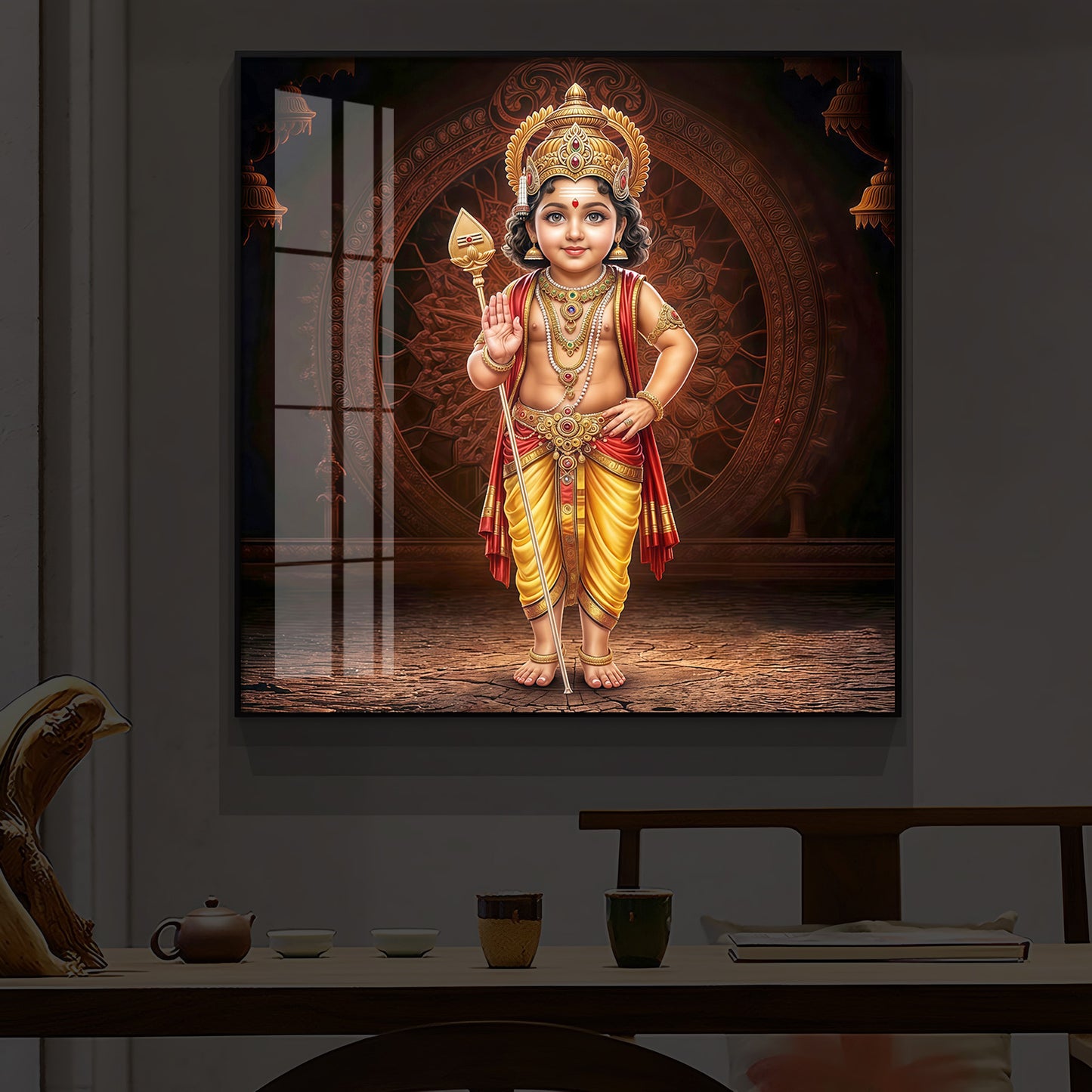 Divine Lord Murugan Modern Luxury Backlight Square Wall Art