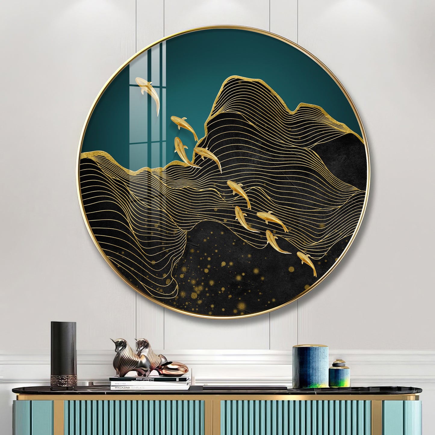 Black Wave Majesty Premium Acrylic Round Wall Art
