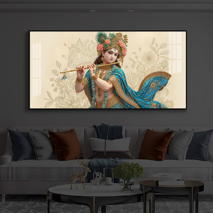 Beautiful Krishna Ji Modern Luxury Backlight Horizontal Wall Art