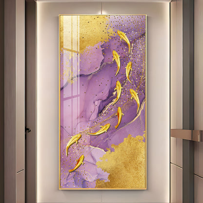 Purple Textured Golden Fish Premium Acrylic Vertical Wall Art