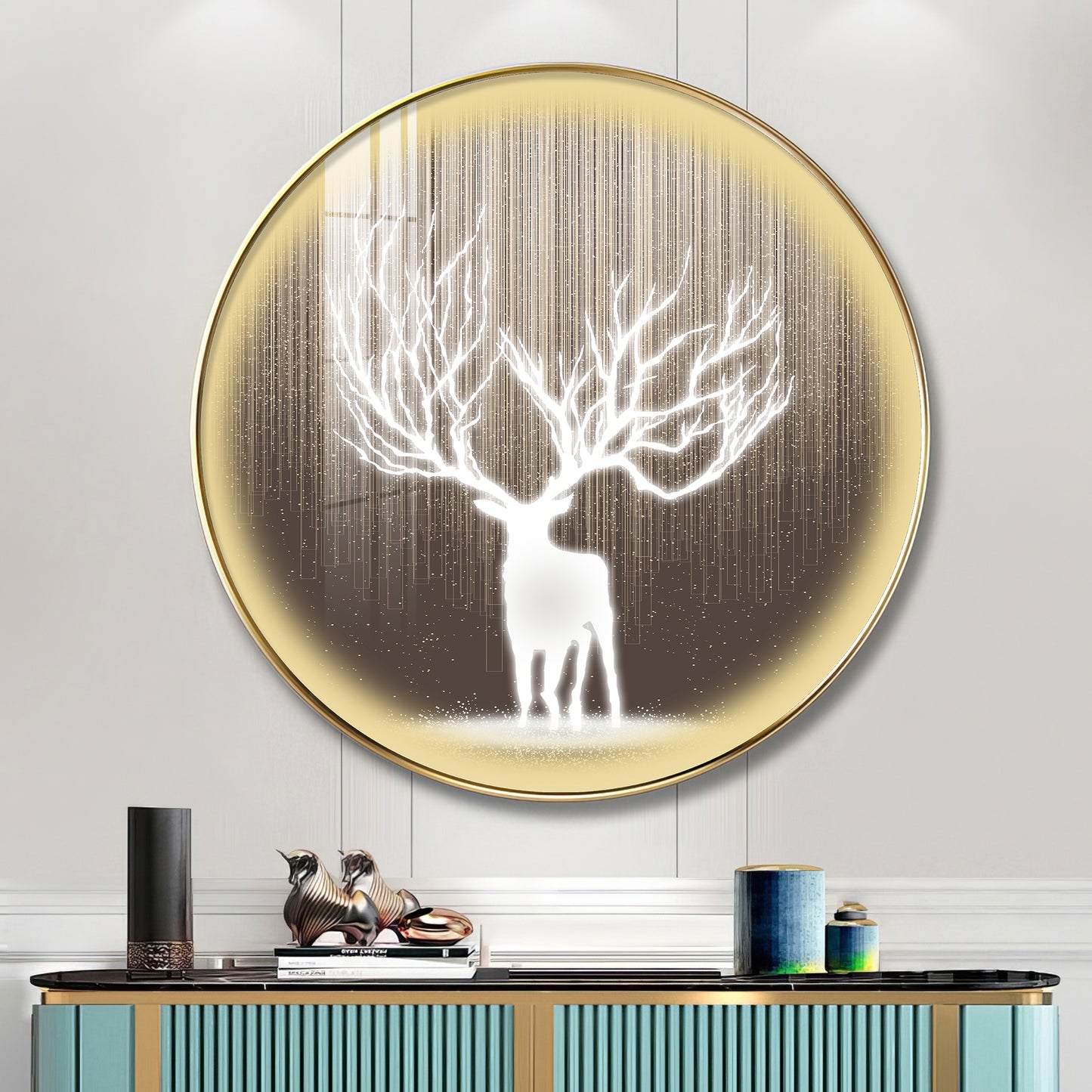 Antlered Reflection Premium Acrylic Round Wall Art