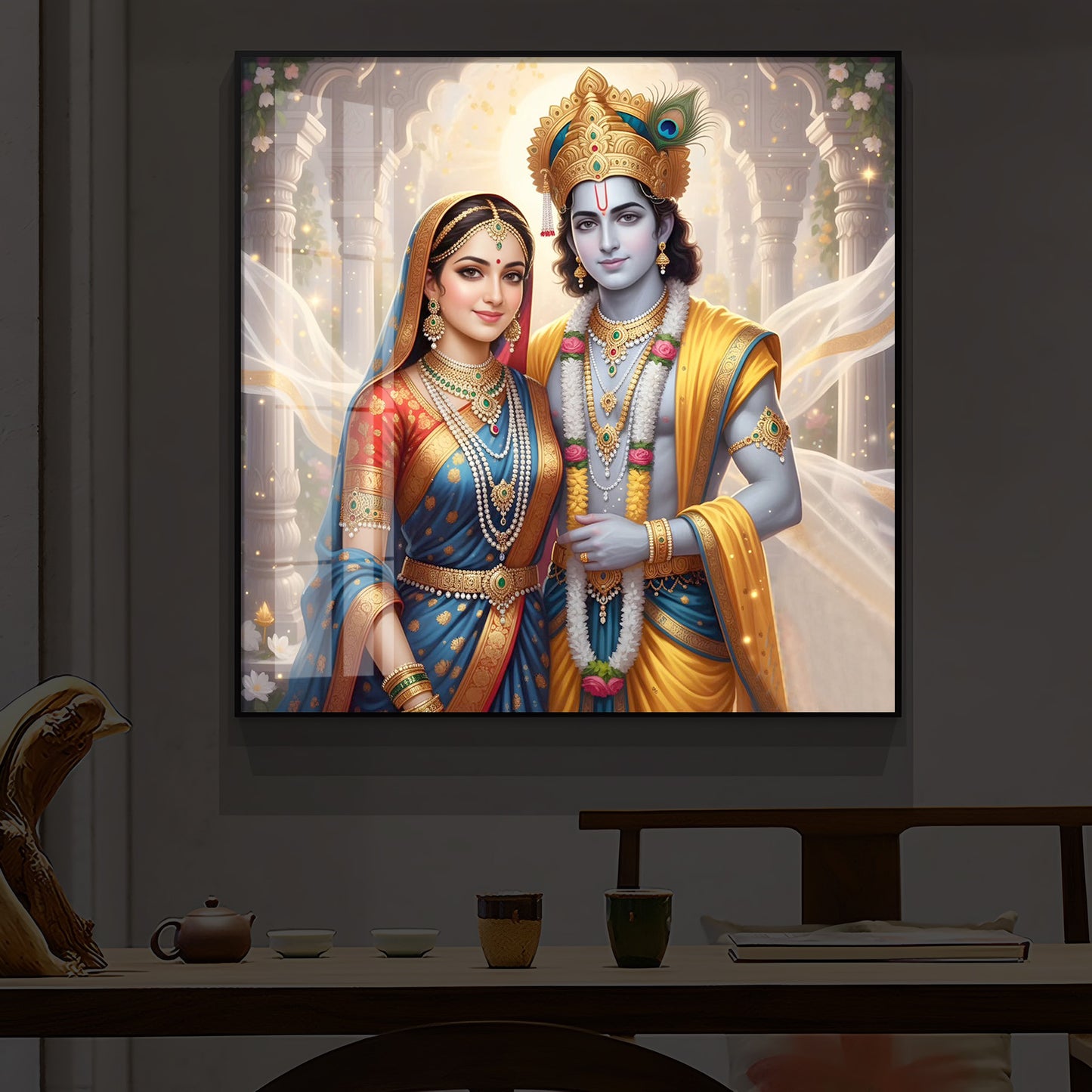 Divine Shree Radhe Krishna Modern Luxury Backlight Square Wall Art