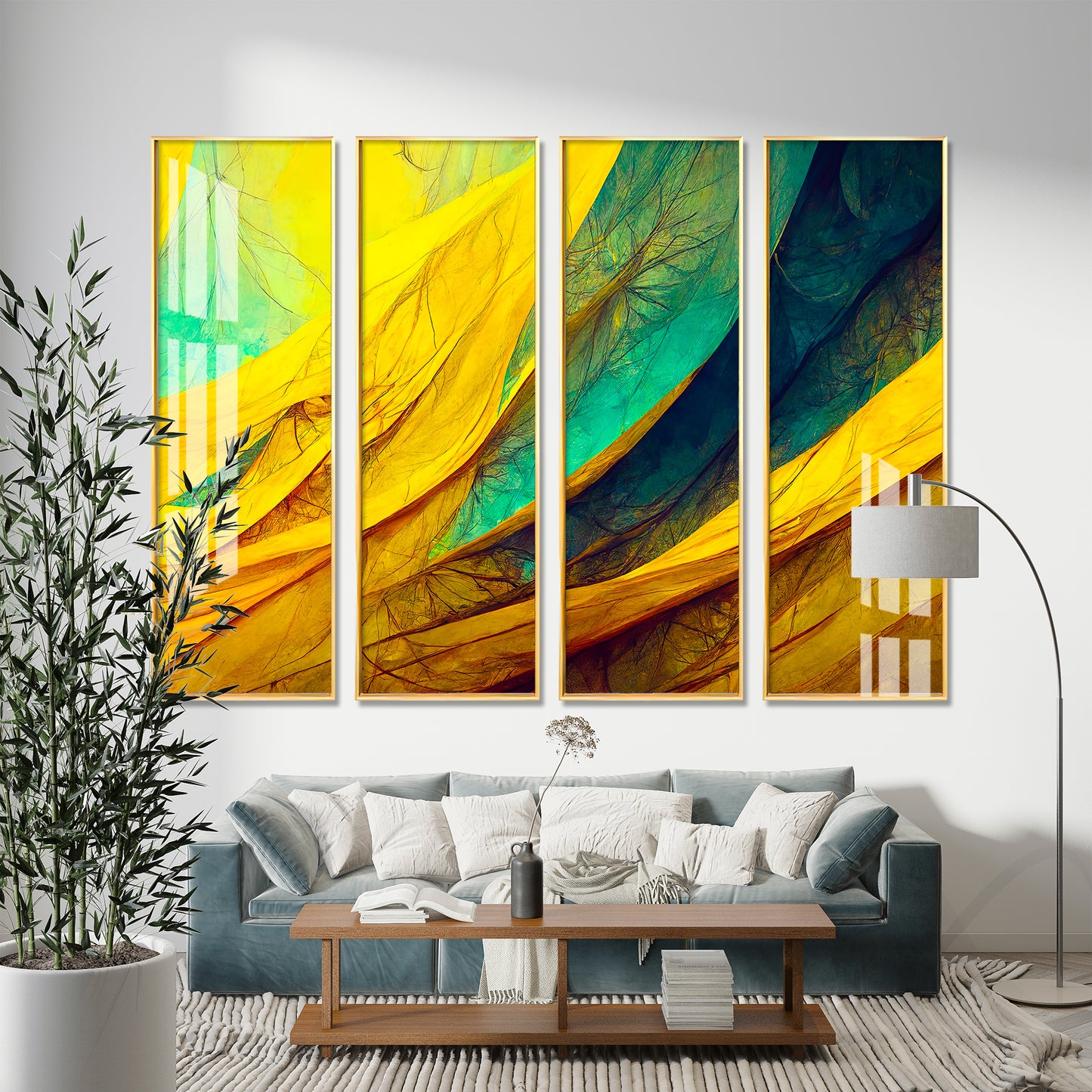 Shades of Green &Yellow Premium Acrylic Vertical Wall Art (set of 4)