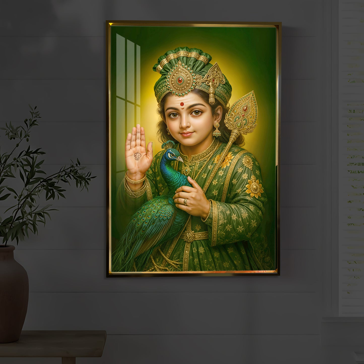 Divine Lord Murugan Modern Luxury Backlight Vertical Wall Art