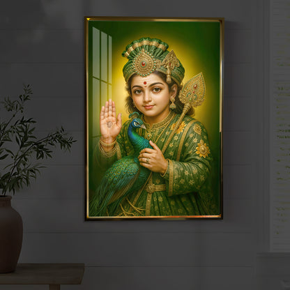Divine Lord Murugan Modern Luxury Backlight Vertical Wall Art
