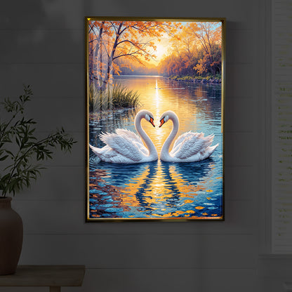 Romantic Swan Modern Luxury Backlight Vertical Wall Art