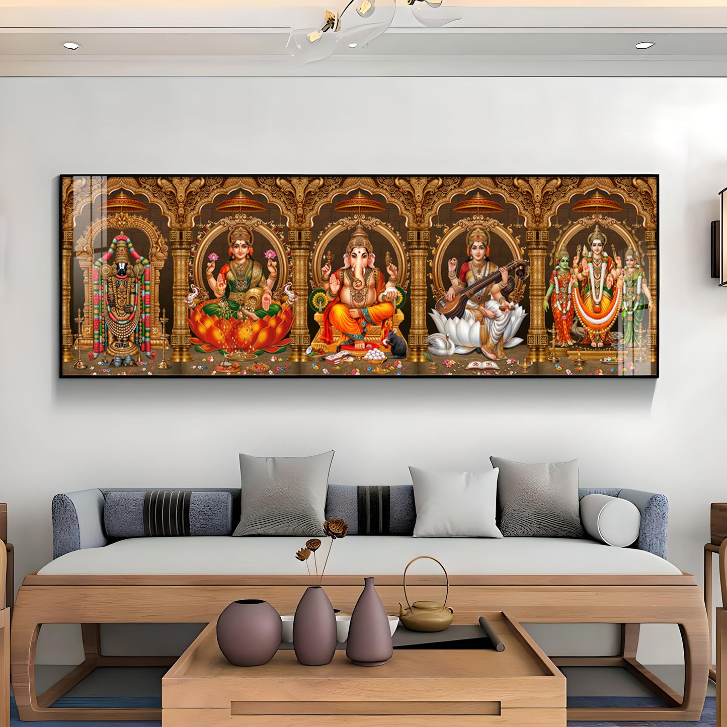 Divine Perumal, Lakshmi, Ganesha, Saraswati & Murugan Premium Acrylic Horizontal Wall Art