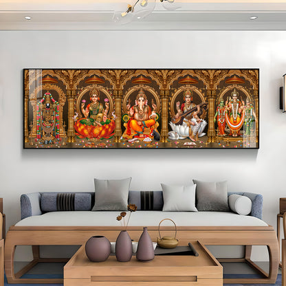 Divine Perumal, Lakshmi, Ganesha, Saraswati & Murugan Premium Acrylic Horizontal Wall Art