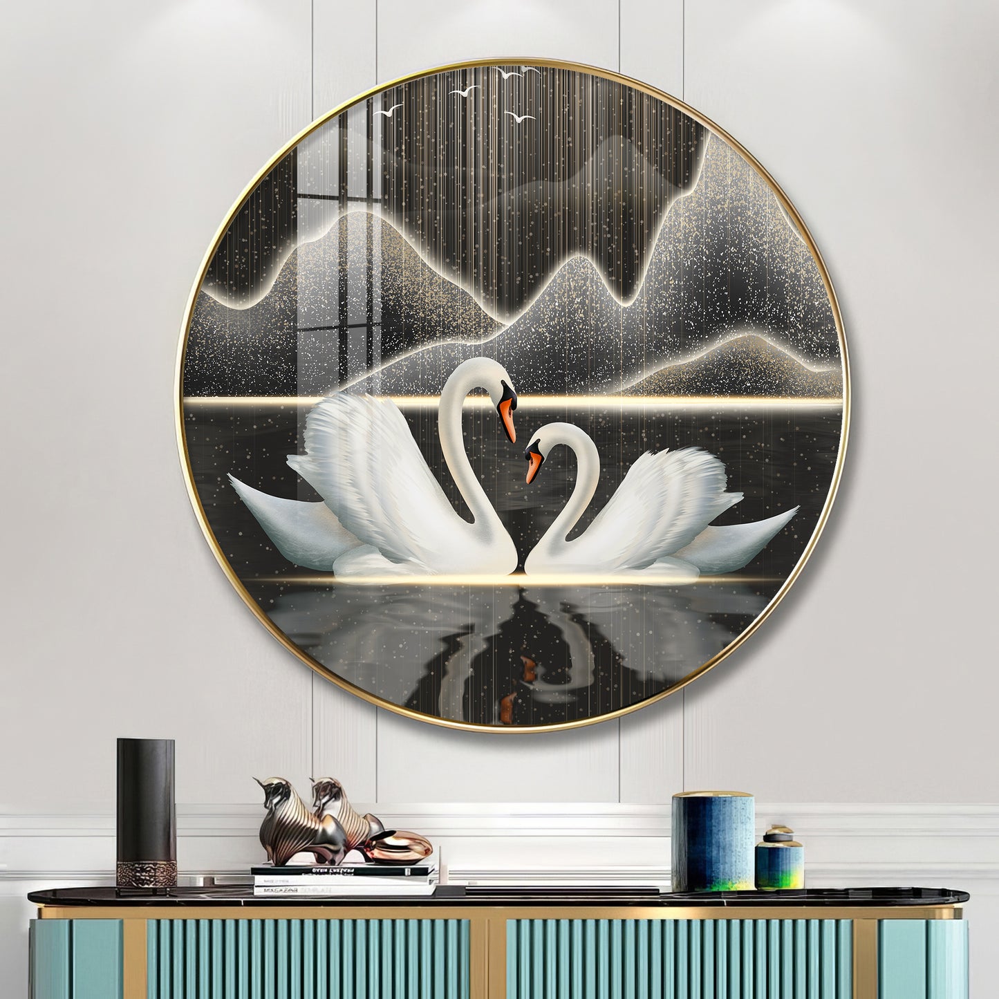 Swans in Serenity Premium Acrylic Round Wall Art