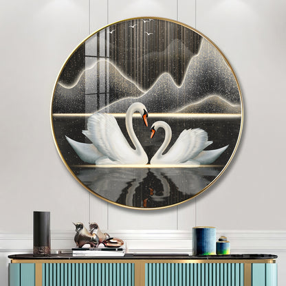 Swans in Serenity Premium Acrylic Round Wall Art