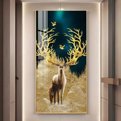 Deer With Golden Antlers Premium Acrylic Vertical Wall Art