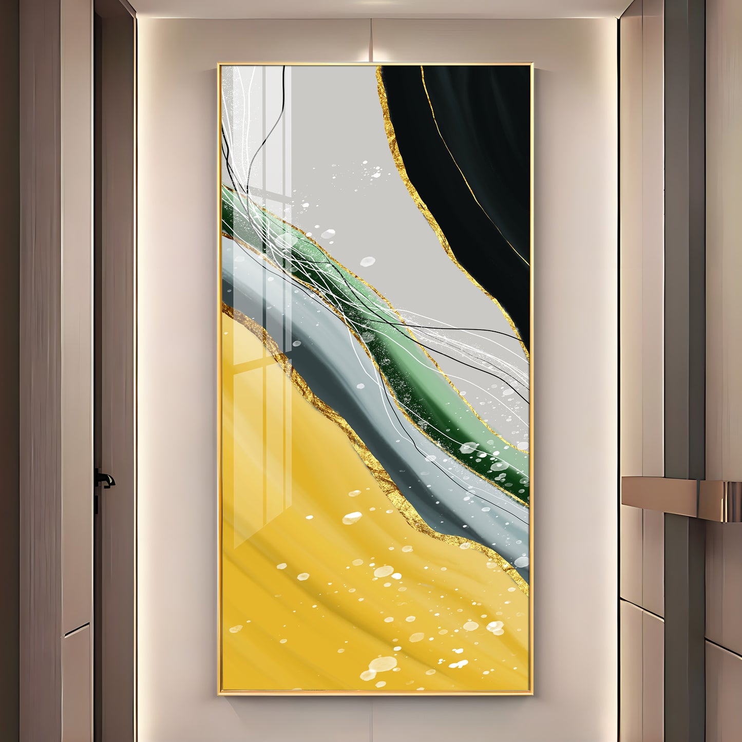 Golden Greens Premium Acrylic Vertical Wall Art