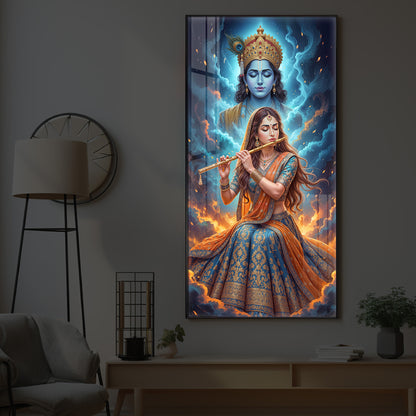 Radhe Krishna Colorful Modern Luxury Backlight Vertical Wall Art