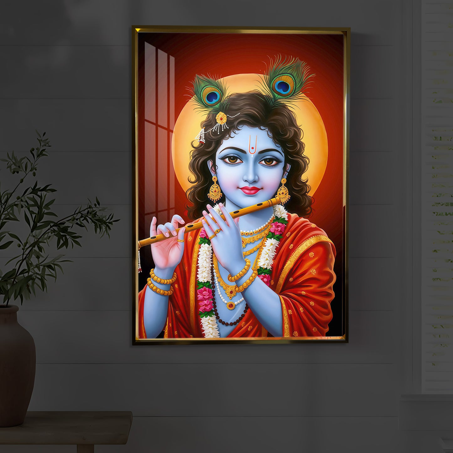 Lord Shree Krishna Ji Modern Luxury Backlight Vertical Wall Art