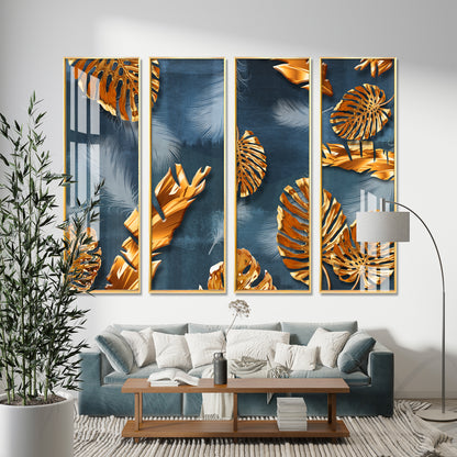 Luxury Leaves Premium Acrylic Vertical Wall Art (set of 4)