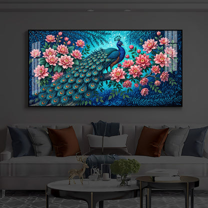 Majestic Peacock Modern Luxury Backlight Horizontal Wall Art