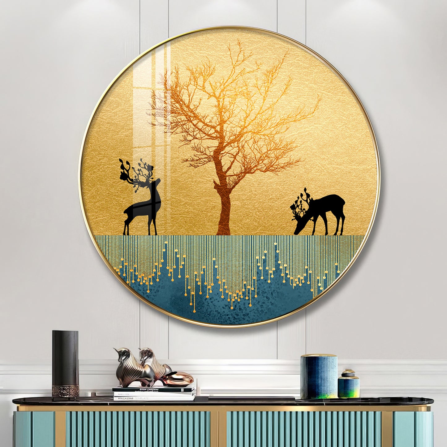Surreal Art Of Deer Premium Acrylic Round Wall Art