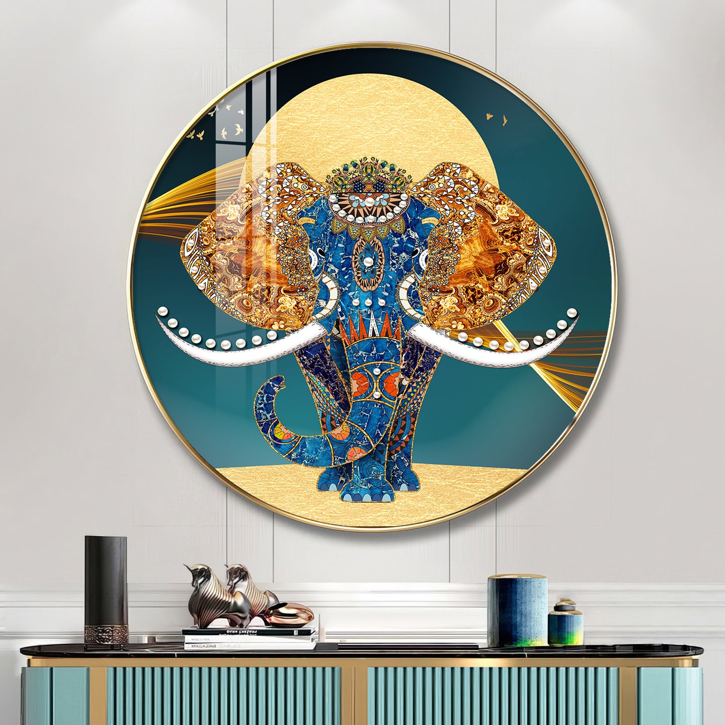 Elephant Mural Premium Acrylic Round Wall Art