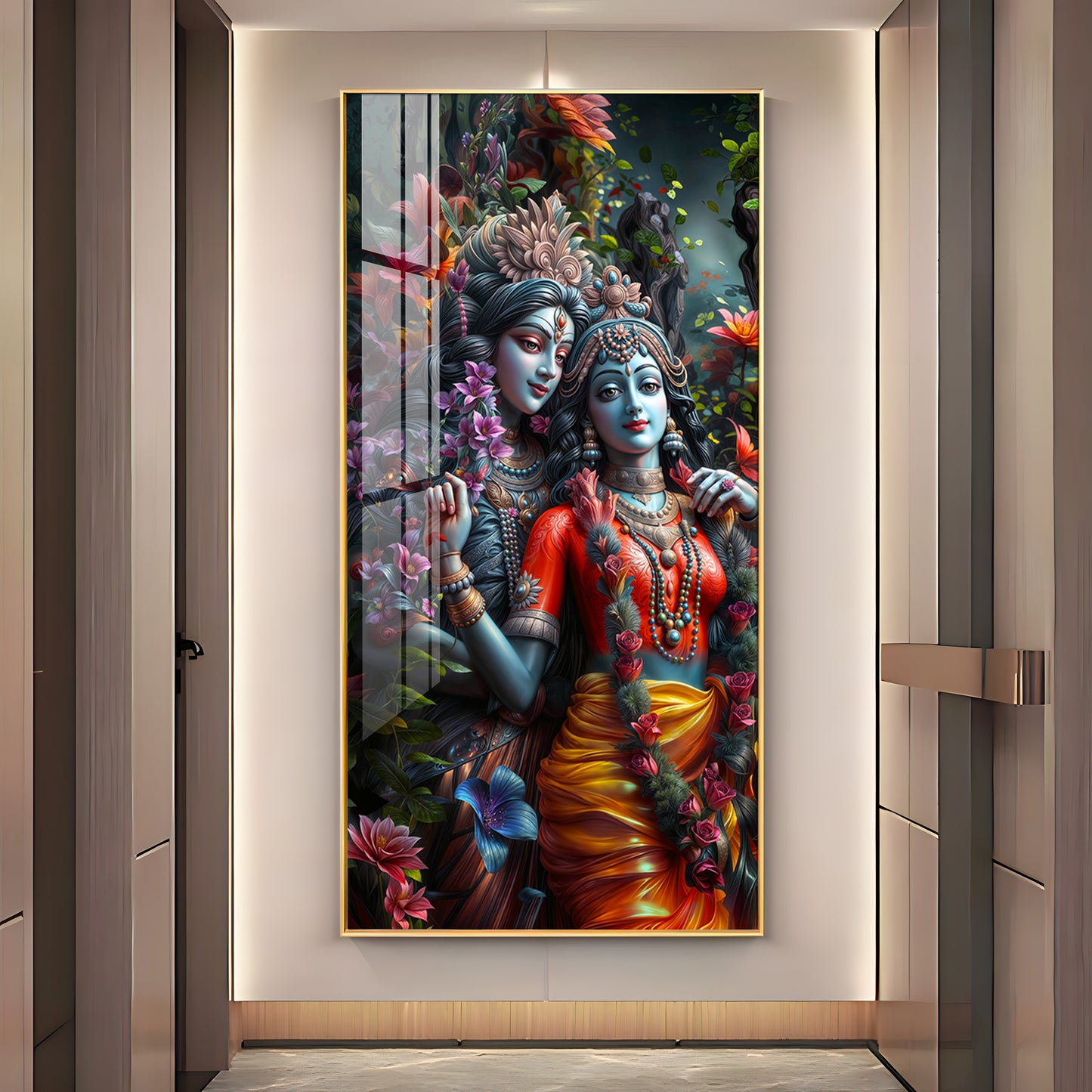 Radha Krishna Love Premium Acrylic Vertical Wall Art