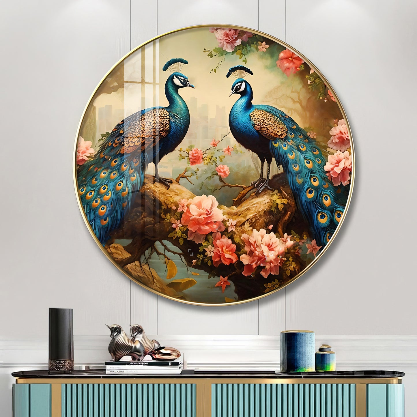 Vibrant Peacock Premium Acrylic Round Wall Art