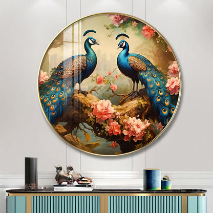 Vibrant Peacock Premium Acrylic Round Wall Art