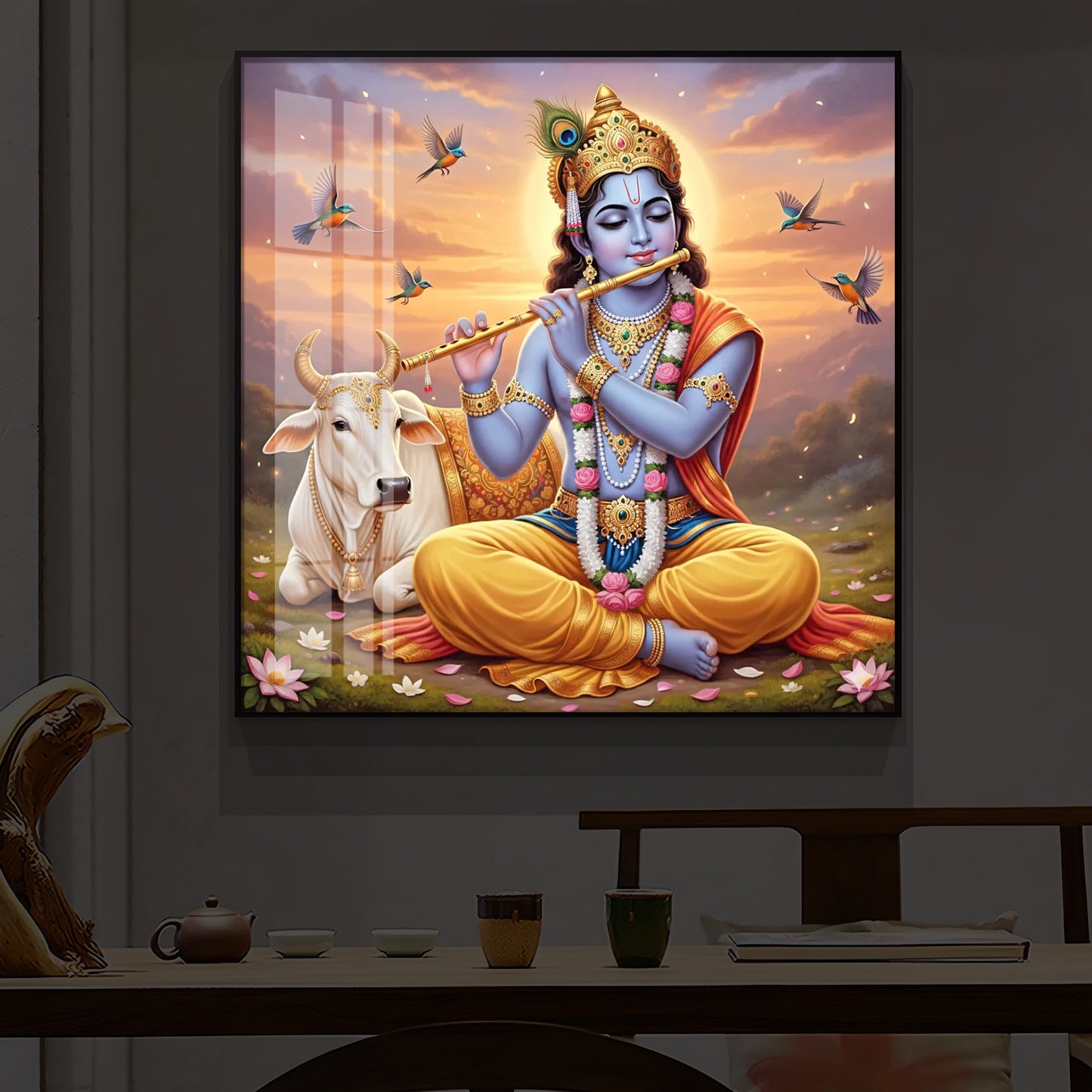 Divine Krishna Modern Luxury Backlight Square Wall Art