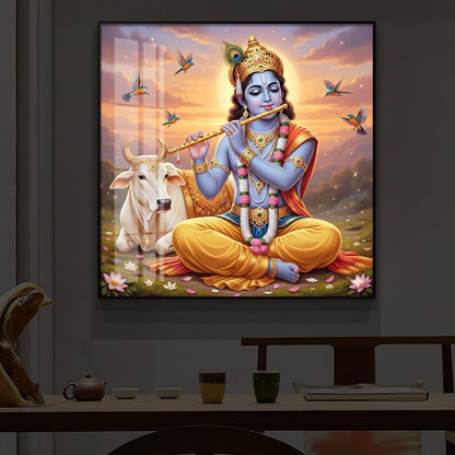 Divine Krishna Modern Luxury Backlight Square Wall Art