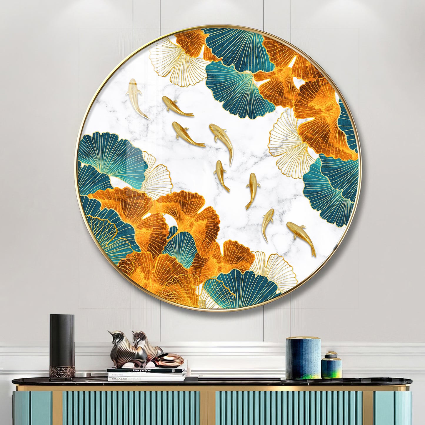 Golden Leaf Premium Acrylic Round Wall Art