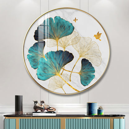 Blue Leaf Premium Acrylic Round Wall Art