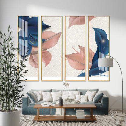 Blue & Peach Flowers Premium Acrylic Vertical Wall Art (set of 4)