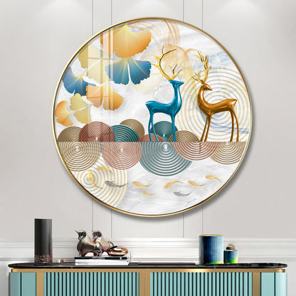 Deer Among Blossoms Premium Acrylic Round Wall Art