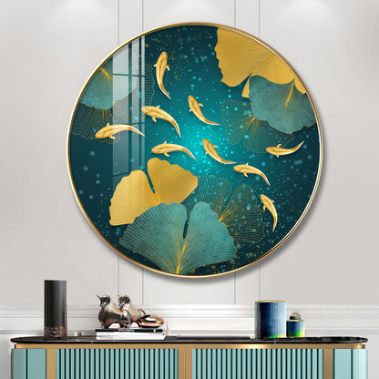Golden Koi Fish Premium Acrylic Round Wall Art