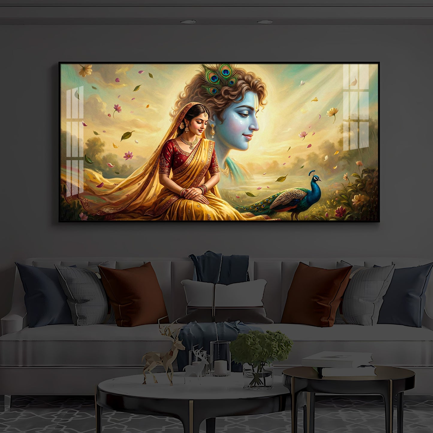 Lord Radha Krishna Modern Luxury Backlight Horizontal Wall Art