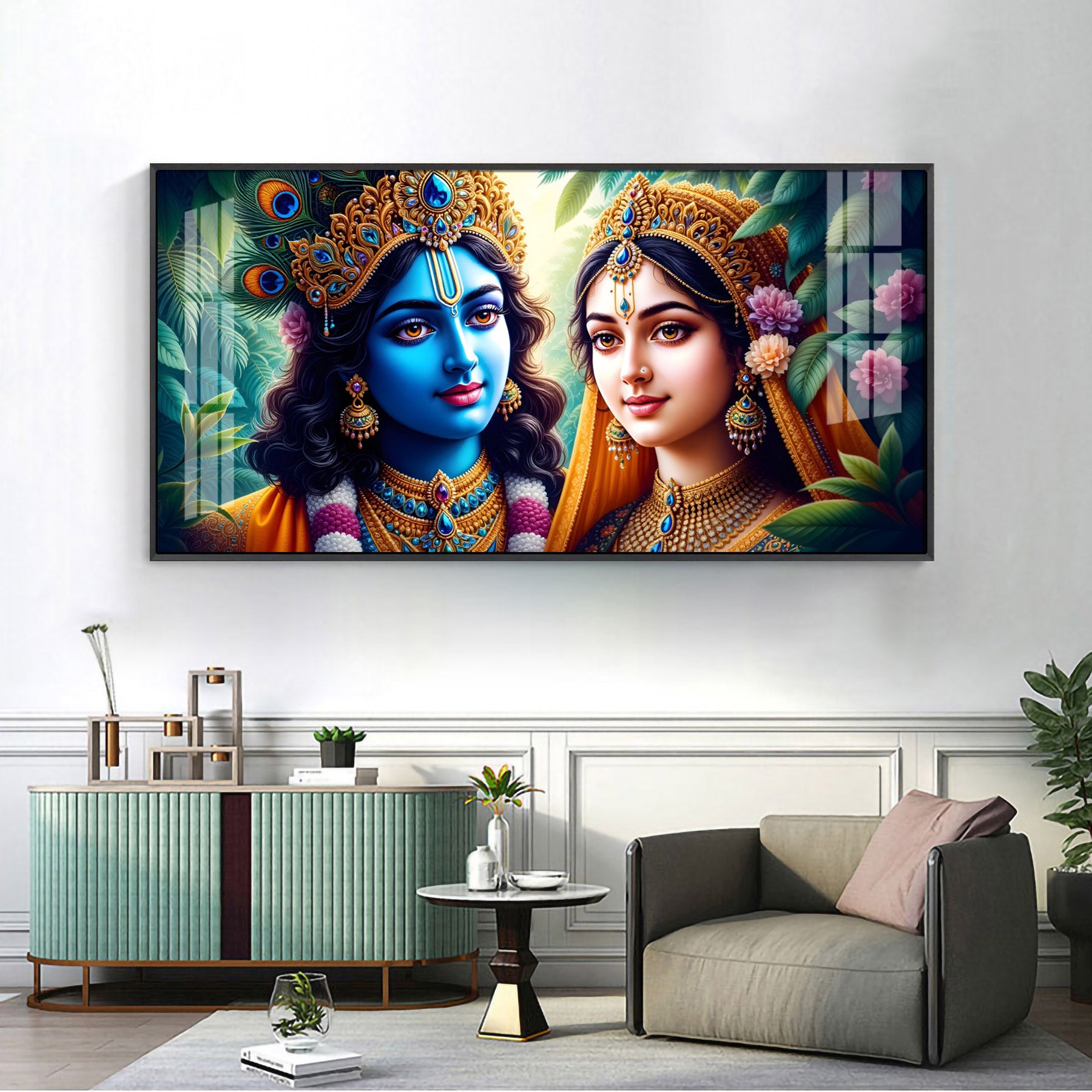 Cosmic Connection Of Radha Krishna Premium Acrylic Horizontal Wall Art