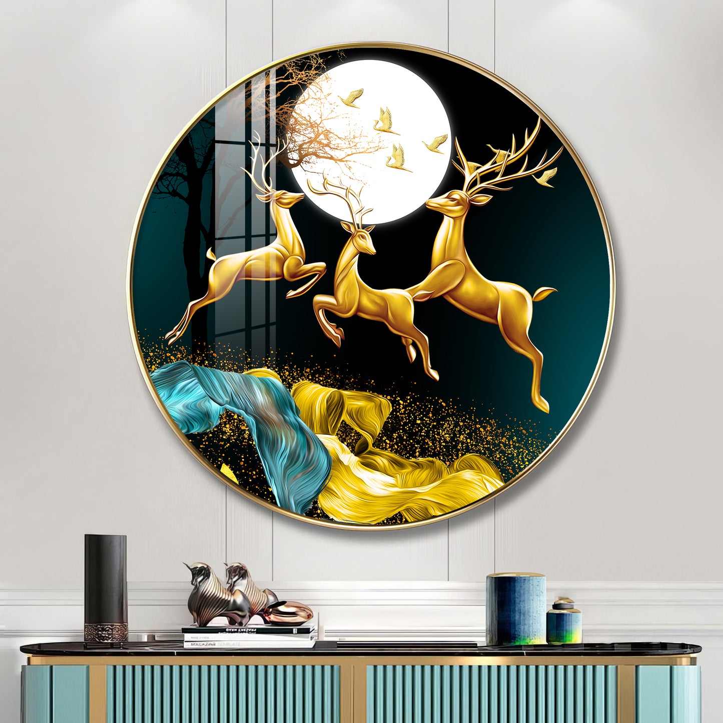 The Deer’s Ascent Premium Acrylic Round Wall Art