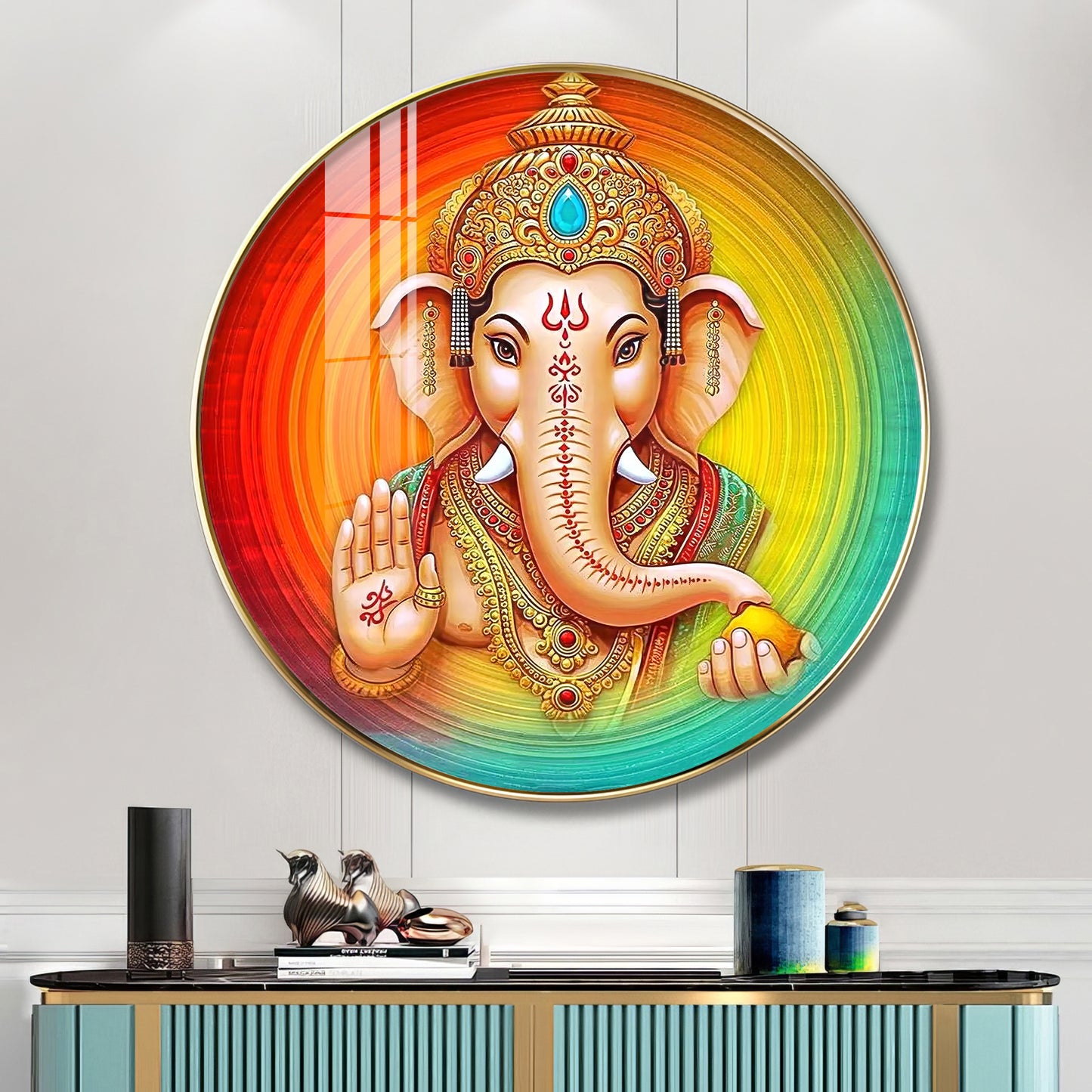 Lord Ganesha Premium Acrylic Round Wall Art