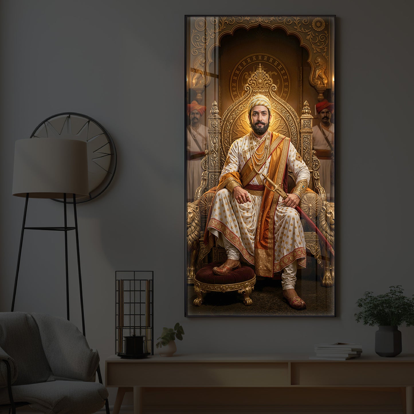 Shivaji Maharaj Modern Luxury Backlight Vertical Wall Art