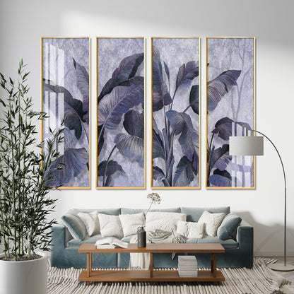 Banana Leaves Premium Acrylic Vertical Wall Art (set of 4)