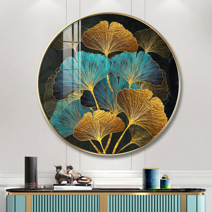 Azure Leaf Premium Acrylic Round Wall Art